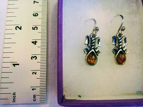 Lovely ornate Indian Silver 925 and Amber dangly Earrings - Picture 4 of 4
