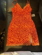 J For Justify Animal Print Cami Nighty Body Con Slip Dress Red & Orange NWT