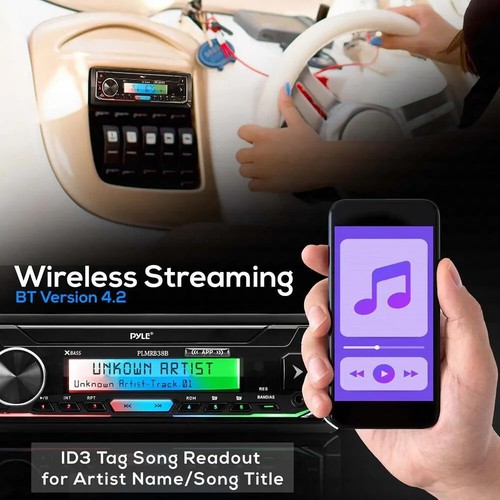Pyle Bluetooth Marine Receiver Stereo Radio Single DIN Boat Head Unit PLMRB38B - Picture 3 of 4