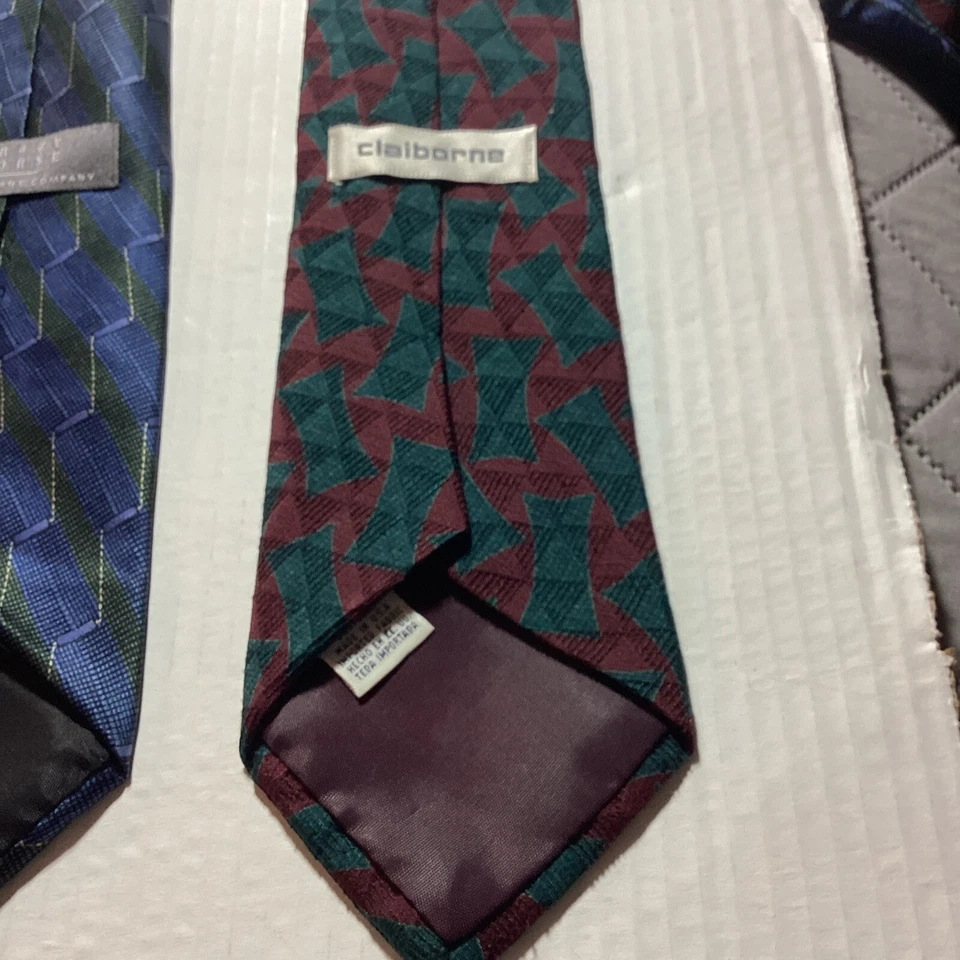 CLAIBORNE MENS DESIGNER ALL SILK NECK TIE GEOMETRIC STRIPE MULTICOLORED LOT OF 5 - Image 4 of 4