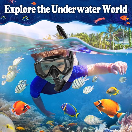 Tempered Glass Diving Set Snorkel Mask 180° View Anti-Fog for Teenager Chid KID - Picture 7 of 17