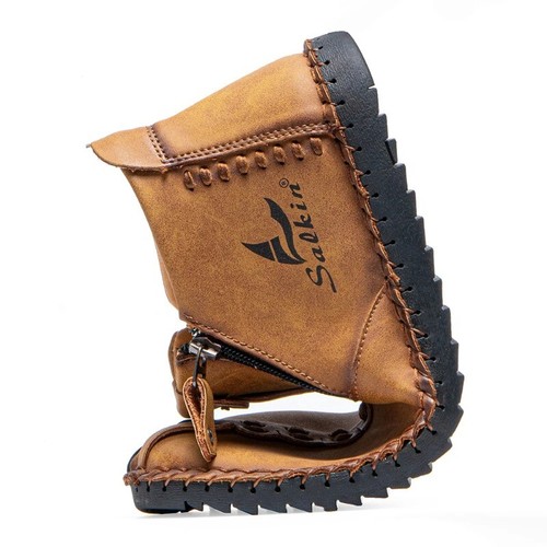 Hand-stitching Ankle Boots Men's Waterproof Casual Sneakers Slip on Flat Loafers - Picture 9 of 20