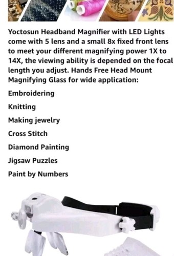 LED Helmet Magnifier 4 lenses rechargeable 2 light settings Jewelry MINIATURES - Picture 16 of 24