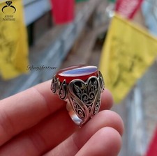 Natural Red Yemeni Aqeeq Ring Oval Agate Stone For Men