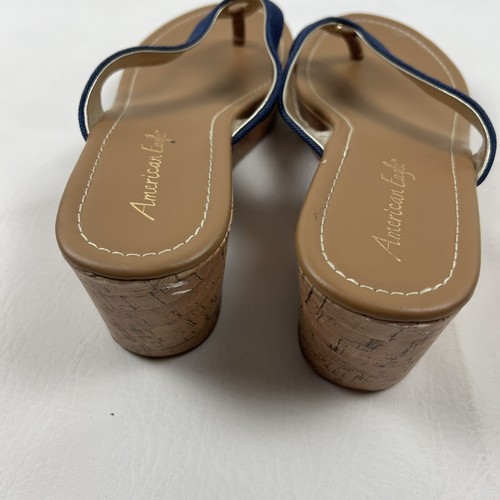 American Eagle Damen-Sandalen 10 blau Denim Flip-Flops Korksohle Plateauschuhe  - Bild 7 von 10