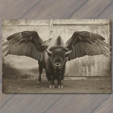 POSTCARD Buffalo Bison Majestic Winged Soaring in the Sky Buffalo Wings Funny