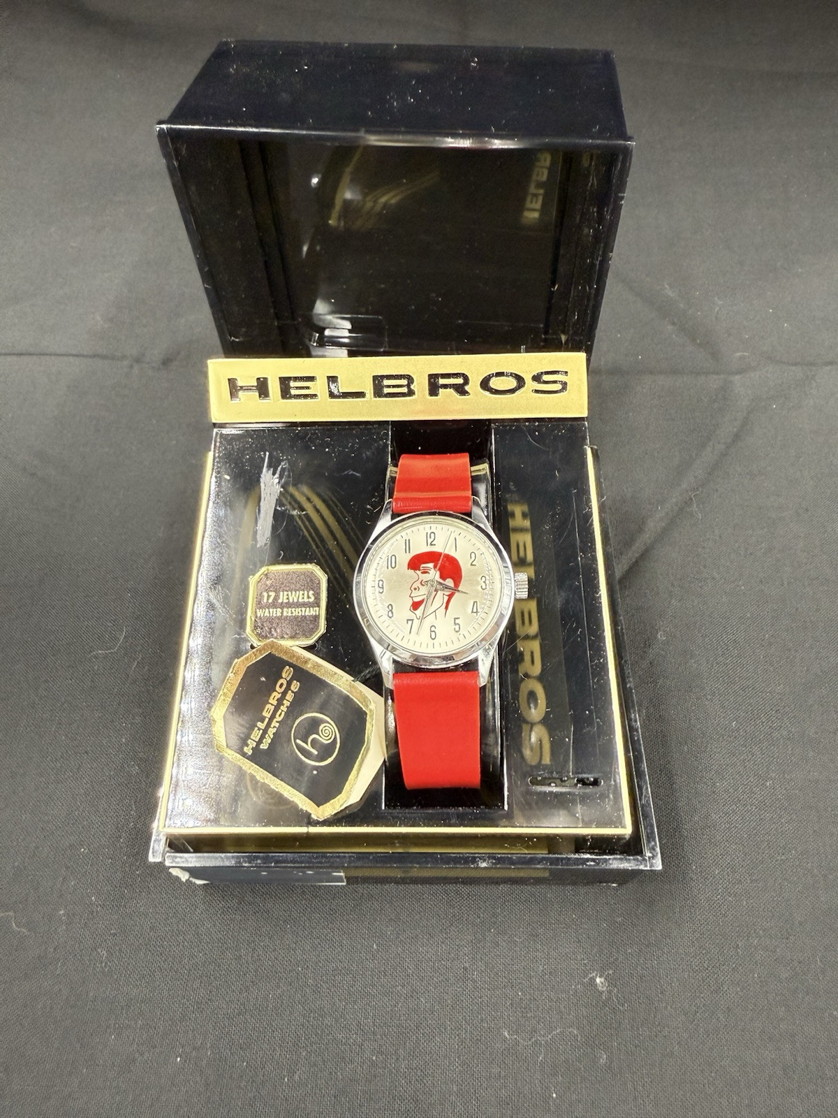 Vintage HELBROS Jerry Lewis Cartoon Watch 17 Jewels 87b Swiss Movement Works BA
