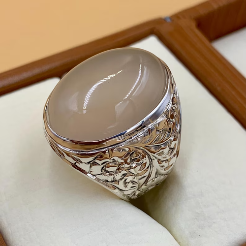 Anillo Yemení Aqeeq para Hombre, Anillos de Ágata Natural, Anillo Aqeeq de Plata de Ley 925 - Imagen 3 de 4