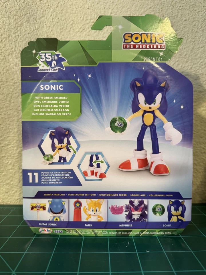 4" SONIC 35th ANNIVERSARY w/ Emerald Sonic the Hedgehog Figure Jakks Pacific - Image 2 of 2