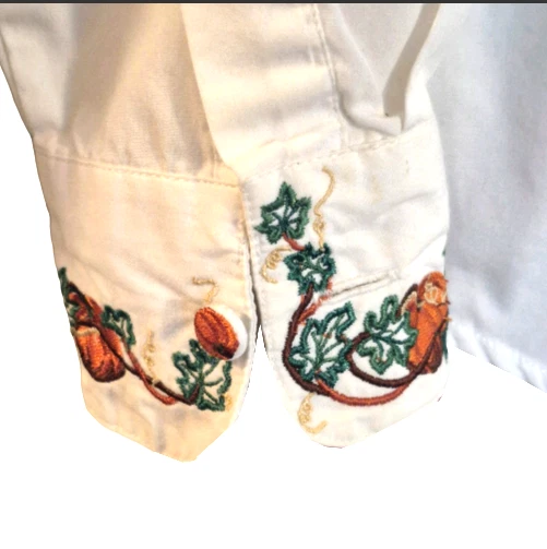 Camisa/Blusa Bordada Manga Larga XL Karen Scott De Colección Otoño Acción de Gracias Blanca Foto 2 de 4