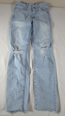 Mother Pixie Ankle Fray Jeans Womens 27 Light Wash Distressed Denim Cropped