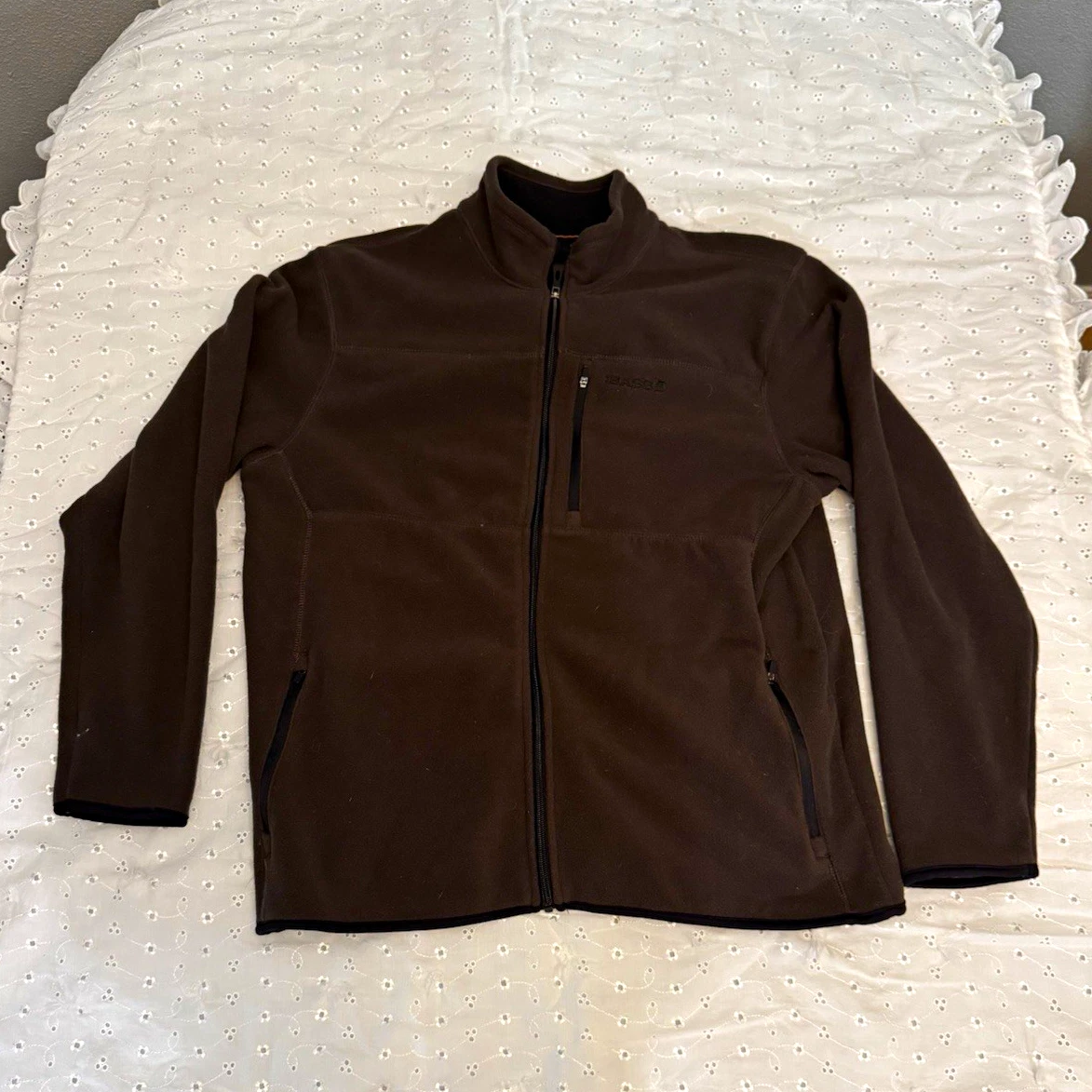 Bass Men's Size L Full Zip Fleece Jacket Brown Polyester Stand-Up Collar image 1