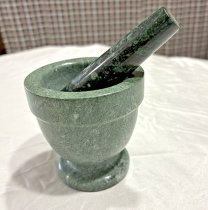 Green Marble Mortar and Pestle. Natural Marble Handmade 4" tall Natural Stone.