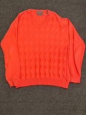 SWEATER LYLE SCOTT SCOTLAND MENS SZ M V-NECK ORANGE COMBED COTTON PULLOVER