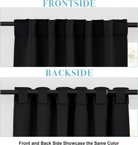 RYB HOME Cortinas Opacas Dormitorio - Pequeñas 42"W x 45"L (Pack de 2), Negras  - Imagen 3 de 8