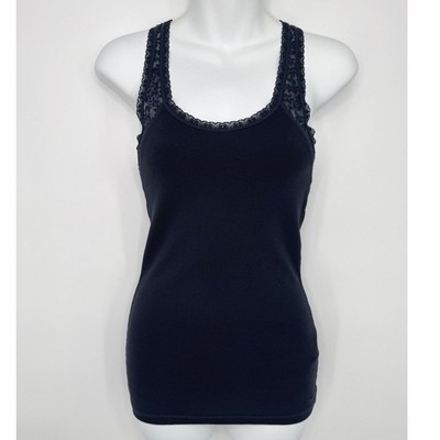 Hollister Tank Top Medium Black Lace Trim Racerback Ribbed Cotton Blend Casual
