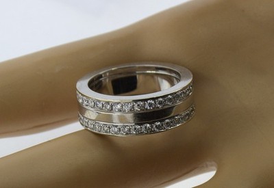 JACOB & CO 18K WHITE GOLD MENS WIDE 2 CTTW DIAMOND ETERNITY BAND RING SIZE 8.25