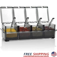 Durable Food Grade Condiment Dispenser Set W/ Non-Slip Tray & Serving Spoons New