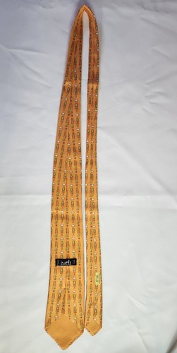 HERMES Vintage Frogs Climbing Ladder Sun Cloud Print Tie Toad Sun. Light Orange - Picture 7 of 9