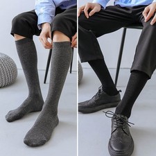 Men Knee High Socks Cotton Long Black Formal Business Dress Socks