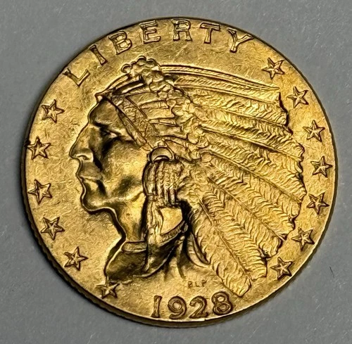 Mint State 1928 $2.50 Indian Head Quarter Eagle, Gold U.S. Type Coin MS UNC