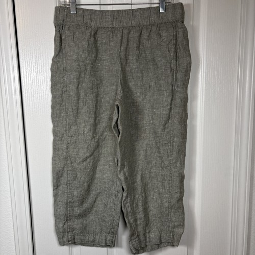 J. Jill PureJill Linen Cropped Pants M Petite Olive Sea Salt Pockets Pull On - Picture 2 of 11