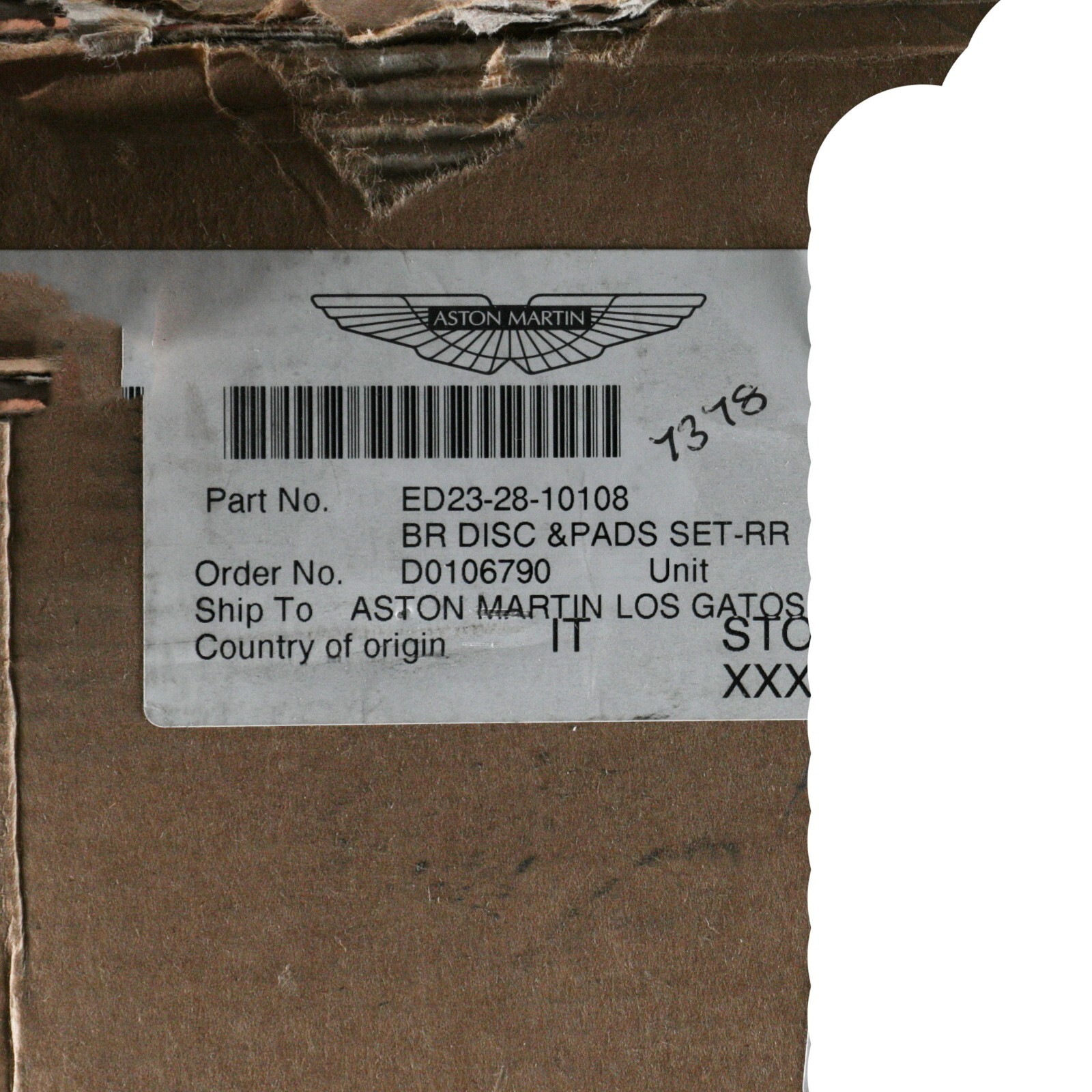 GENUINE ASTON MARTIN BREMBO BRAKE DISC & PADS SET-RR OE NEW ED23-28-10108