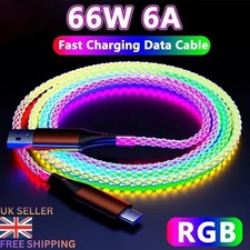 USB-C LED Light Up Cable Fast Charging Cord Type-C Charger Cord Samsung Phone