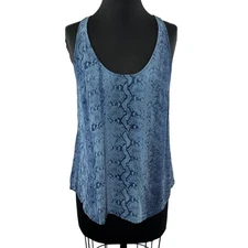 JOIE Drew Blue Snakeskin Print Sleeveless Scoop Neck Pullover Silk Tank Top M
