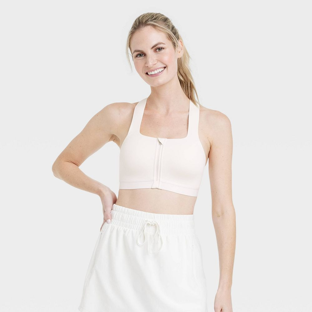 Спортивный бюстгальтер All In Motion кремового цвета 34D Womens Sculpt с высокой поддержкой на молнии спереди