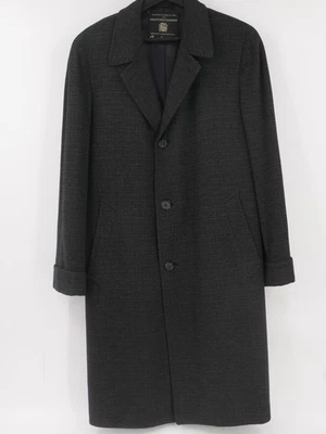 Vintage Crombie Overcoat Gray Wool Cashmere Check Tweed Long Lined Men's 40R