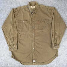 Levi Red Tab Mens Vintage 90s GREEN Denim Shirt Size Mens L Metal Buttons
