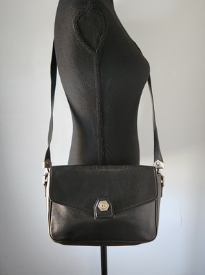 Vintage Renoma Paris Black Leather Shoulder Crossbody Bag Flap