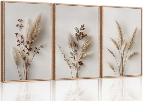 New 3Pcs Beige Neutral Floral Botanical Canvas Wall Art Modern ...