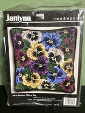 Vintage 1995 06-10 Janlynn Needlepoint Pansies Pillow Top 14"x14"