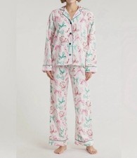 PJ Salvage Ivory Pink Bow Print Flannel Two Piece Pajama Set Size XS NWT