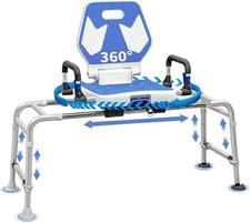 Sliding Shower Chair Swivel Tub Transfer Bench with Backrest with Non Slip Sucti