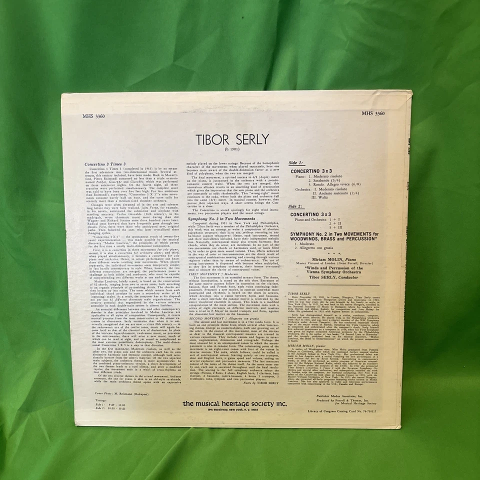 Tibor Serly, Concertino 3X3 / Symphony No. 2 Modern Classical LP VG++/NM Foto 4 de 4