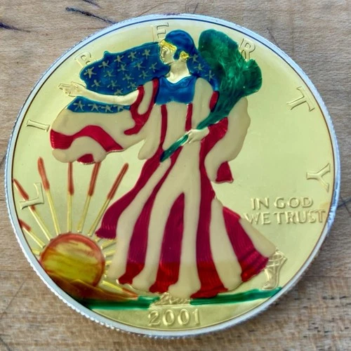 075-2001 Walking Liberty Silver Dollar Coin Colorized Uncirculated