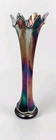FENTON Cobalt Blue Iridescent Carnival Glass Swung Vase 25cm