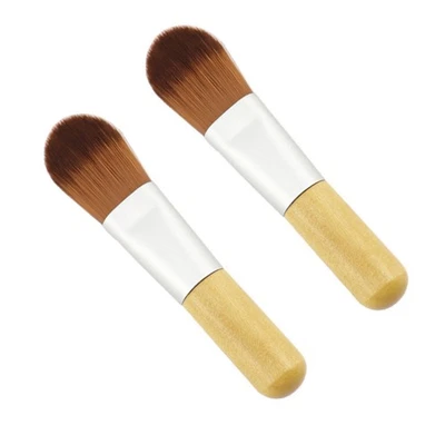 2 Pcs Mini Foundation Makeup Brushes Short Wooden Handle Nylon Fiber Tools - Image 1 of 4
