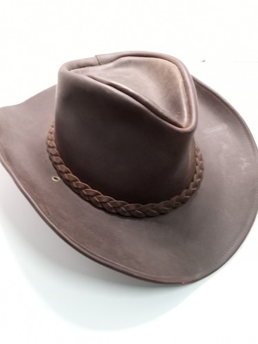 Henschel Hat Company Leather Cowboy Hat Dark Brown Size Large USA Braided Band - Picture 4 of 9