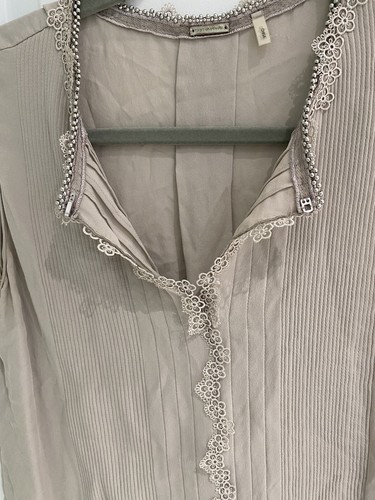 Top para mujer Elie Tahari 100 % gris seda sin mangas talla XS floral de encaje y cuentas - Imagen 11 de 12
