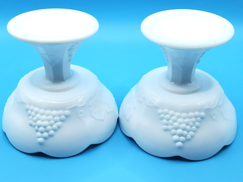 Indiana Glass White Milk Glass Vintage Harvest Candle Holders-Set of 2 - Picture 7 of 11