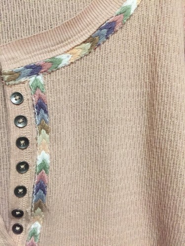 190380329010 mouw Free Pink Top geborduurde lange People Rose Thermal L Pullover Nwt Rainbow 7dnFfqvw7S