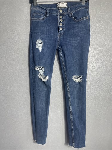 Free People Jeans Womens 27 Skinny Button Fly Stretch 26 x 24.5 Denim Blue Dark
