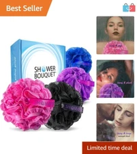 Premium Hot Lacey 4-Pack Loofah Poufs for Ultimate Bath Luxury and Scrubbing