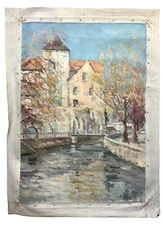 French Post Impressionism Landscape House Canal Oil Canvas