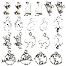BLUK 100Pcs Cat Charms DIY Jewelry Making Pendants Antique Silver
