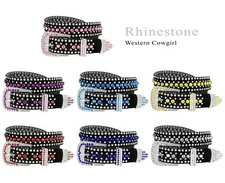 Rhinestone Belt Fashion Bling Crystal Studded Suede Leather Belt 1-3/8" Wide